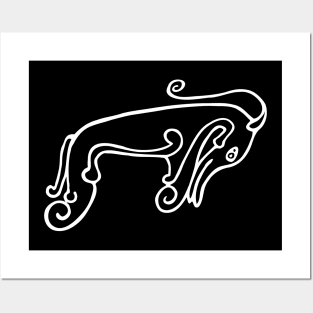 Pictish Beast Outline - Dark Backgrounds Posters and Art